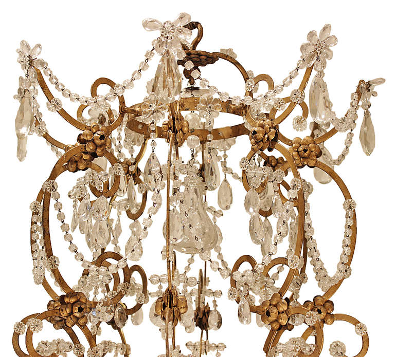 Italian Mid 19th Century Louis XV st. Gilt Metal and Crystal Chandelier 2