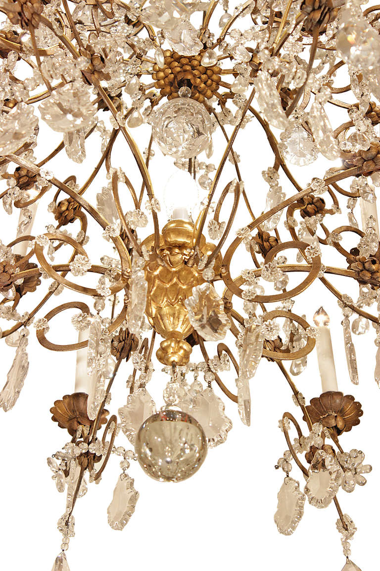Italian Mid 19th Century Louis XV st. Gilt Metal and Crystal Chandelier 3