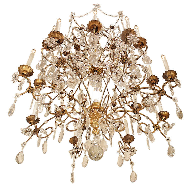 Italian Mid 19th Century Louis XV st. Gilt Metal and Crystal Chandelier 4