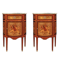A Pair Of French 19th Century Louis XVI st. Demi Lune Commodes, In The Manner Of Topino.
