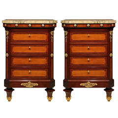 Pair of French 19th Century Louis XVI Style Tulipwood and Mahogany Chests Pair of French 19th Century Louis XVI Style Tulipwood and Mahogany Chests