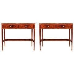 Antique Pair of Italian 19th Century Directoire Style Mahogany and Marble Consoles