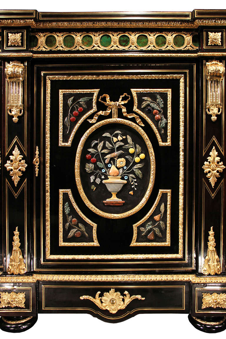 French 19th Century Napoleon III Period Boulle Ebony Cabinet In Excellent Condition In West Palm Beach, FL
