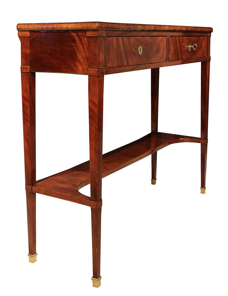 Pair of Italian 19th Century Directoire Style Mahogany and Marble Consoles