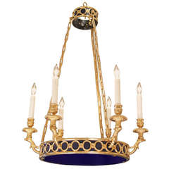 Russian Neoclassical Cobalt Blue Glass and Ormolu Chandelier