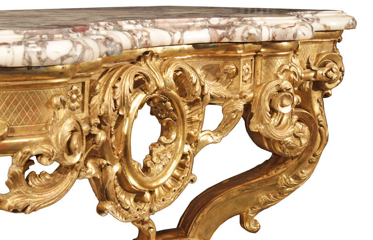 Spectacular French Early 19th Century Regence Style Giltwood Console In Excellent Condition In West Palm Beach, FL