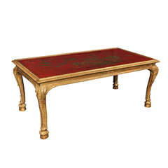 Antique French 19th Century Louis XV Style Giltwood and Japanese Lacquer Coffee Table