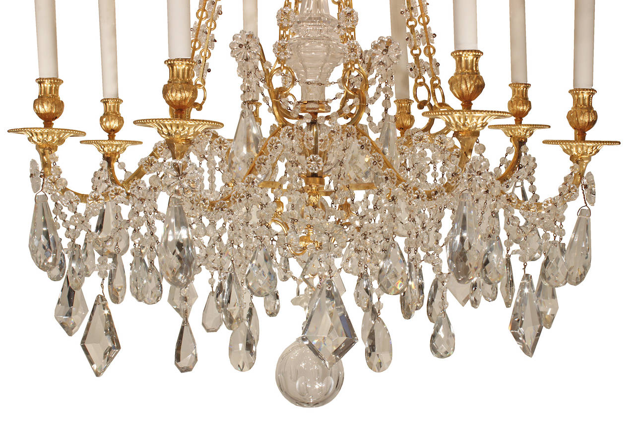 French Mid-19th Century Louis XVI Style Ormolu and Baccarat Crystal Chandeliers