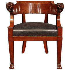French Early 19th Century First Empire Period Solid Mahogany Armchair