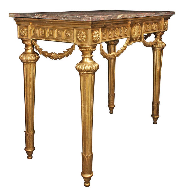 French 18th Century Louis XVI Period Giltwood and Marble Console