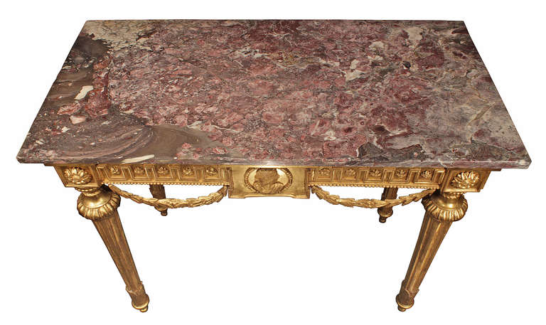 18th Century and Earlier 18th Century Louis XVI Period Giltwood and Marble Console