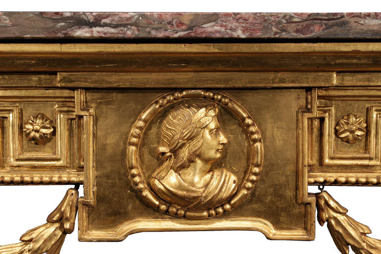 18th Century Louis XVI Period Giltwood and Marble Console 1