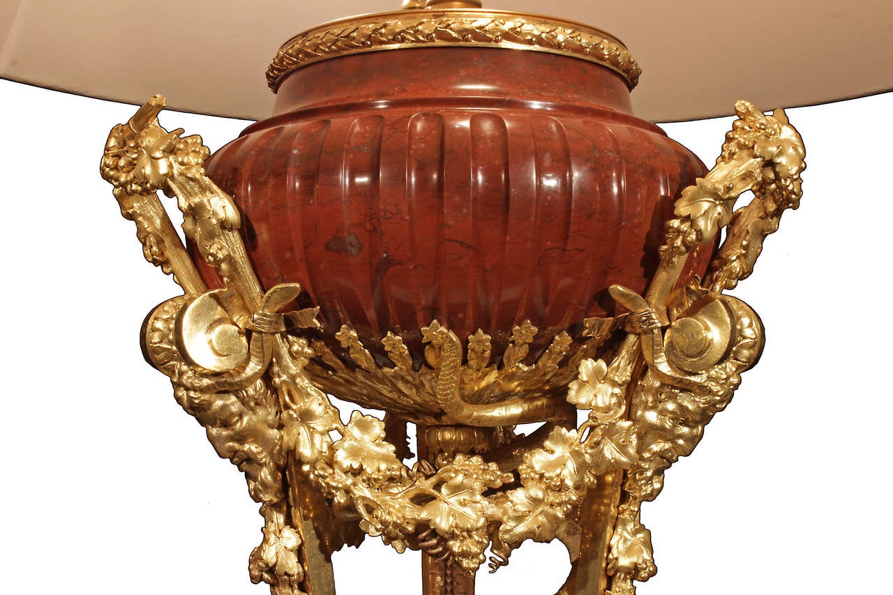 French 19th Century Louis XVI Style Rouge Griotte Marble and Ormolu Lamps 3