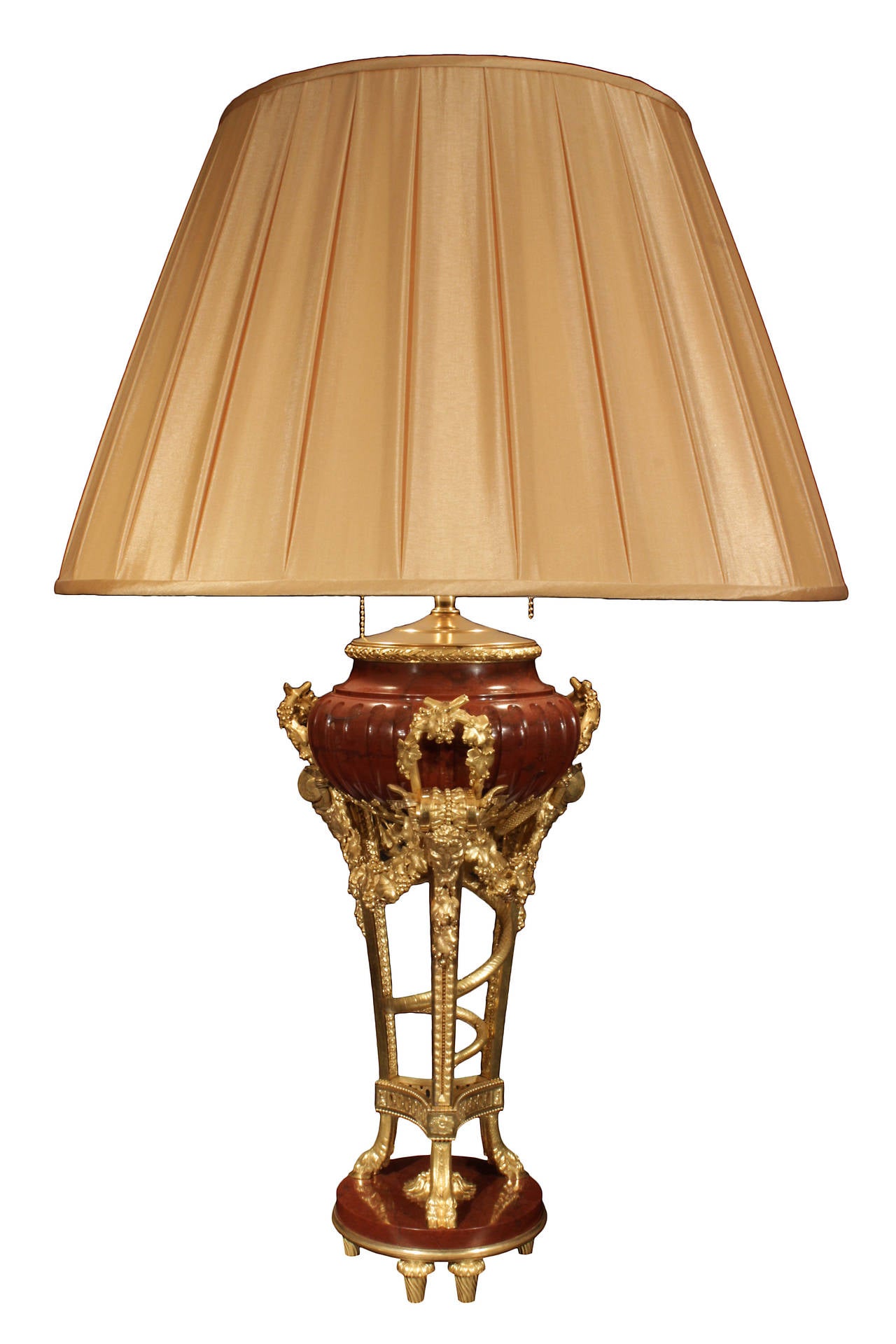 French 19th Century Louis XVI Style Rouge Griotte Marble and Ormolu Lamps 2