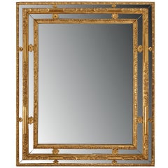 Italian Mid 19th Century Louis XVI Style Triple Frame Giltwood Mirror