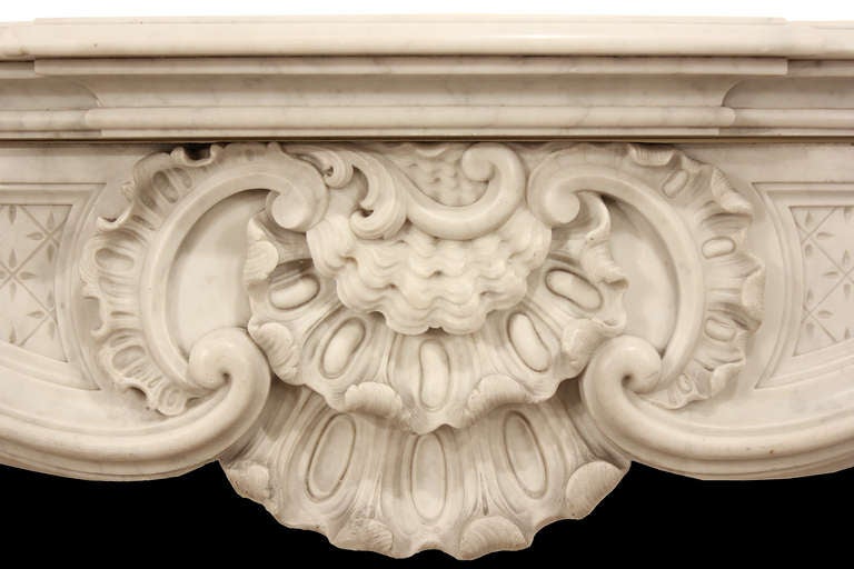 French ca. 1830 Louis XV Style White Carrara Marble Mantel In Excellent Condition In West Palm Beach, FL