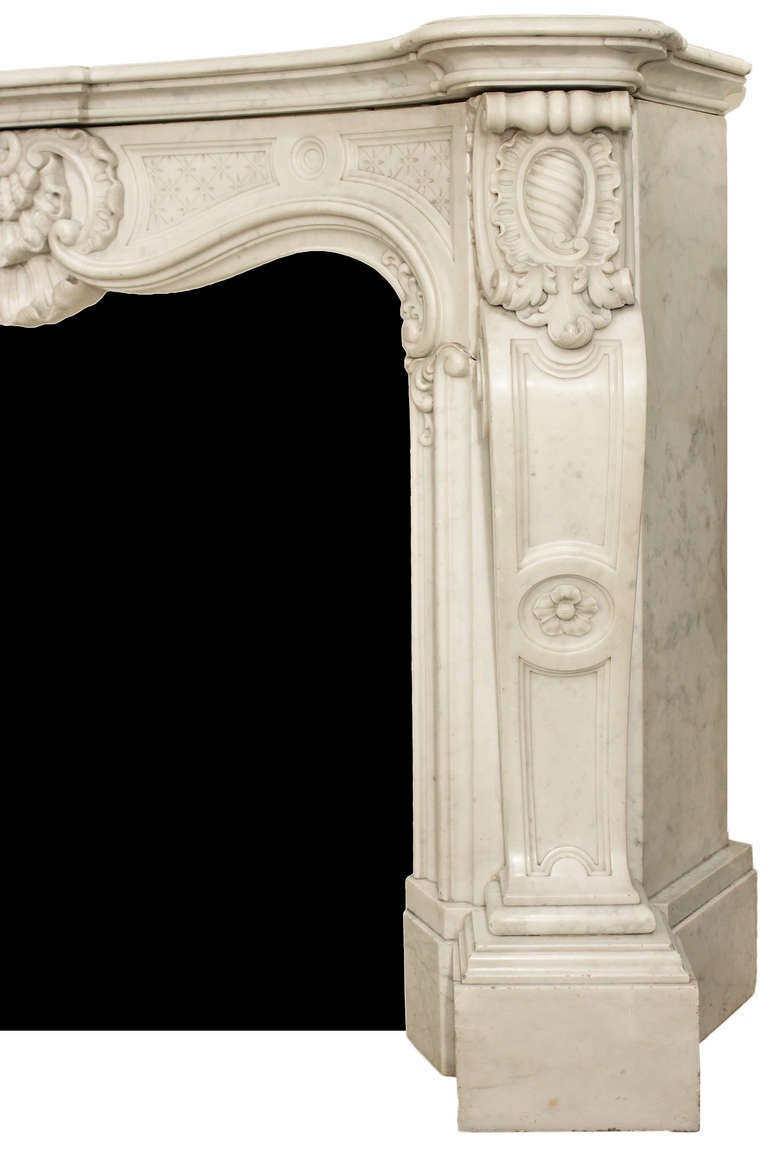 French ca. 1830 Louis XV Style White Carrara Marble Mantel 1