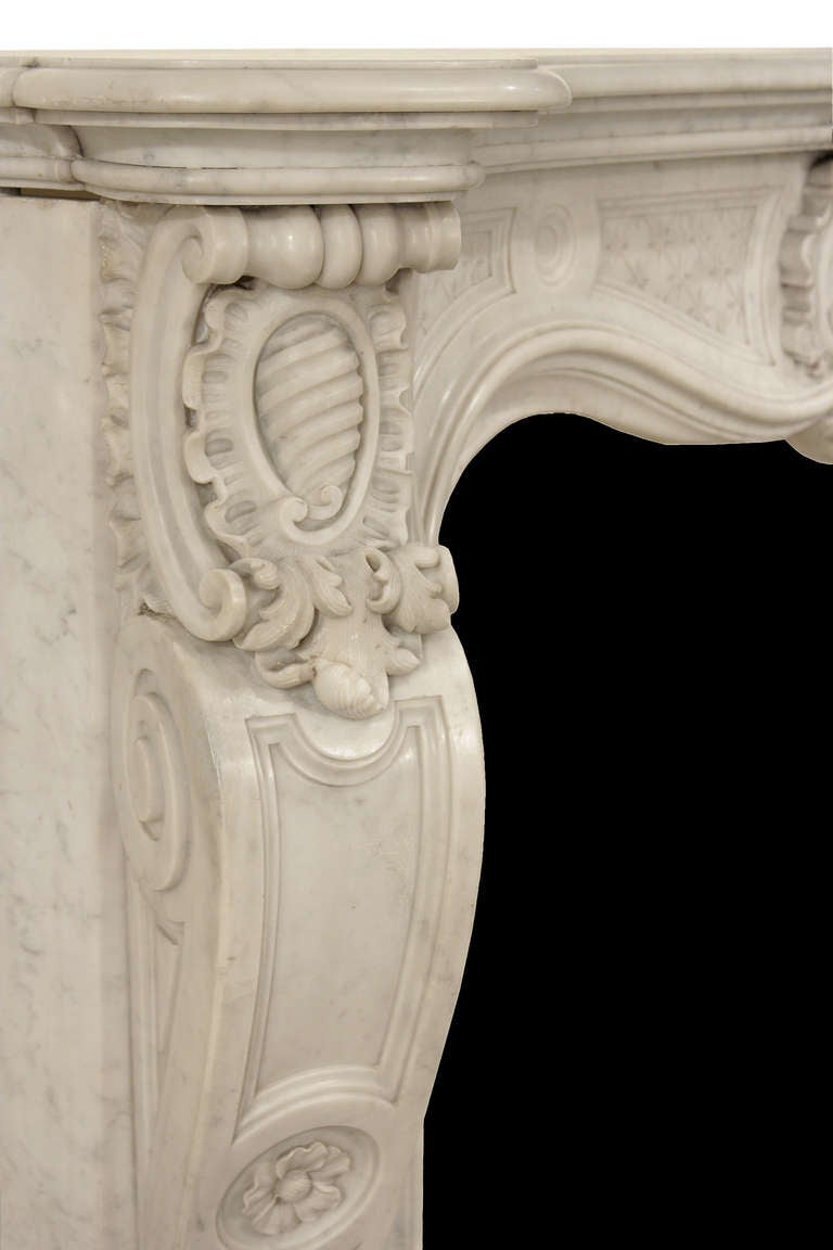French ca. 1830 Louis XV Style White Carrara Marble Mantel 2