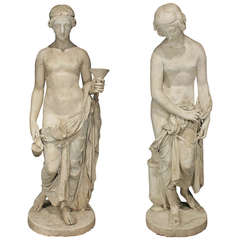 Fine Pair of French 19th Century Classical Seminude Statues