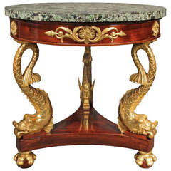 Italian Early 19th Century Mahogany and Giltwood Dolphin Center Table