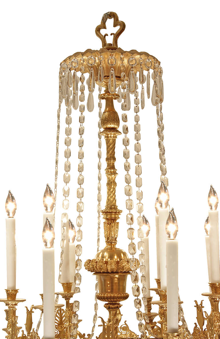 French 19th Century Neoclassical Style Eighteen Light Ormolu Chandelier In Excellent Condition In West Palm Beach, FL