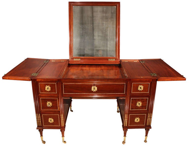 French 18th century  Louis XVI period mahogany and ormolu vanity/desk In Excellent Condition In West Palm Beach, FL