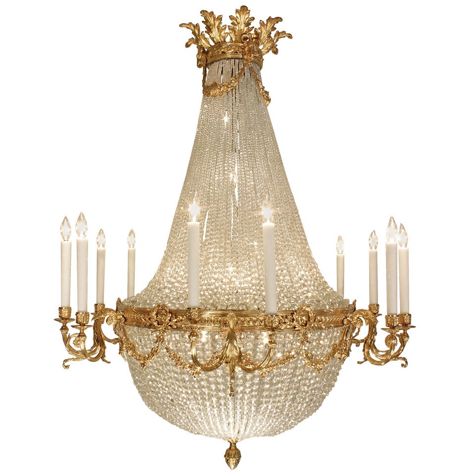Late 19th century Louis XVI st. Baccarat attributed crystal & ormolu chandelier