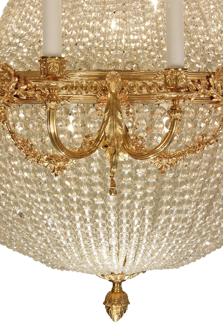 French Late 19th century Louis XVI st. Baccarat attributed crystal & ormolu chandelier