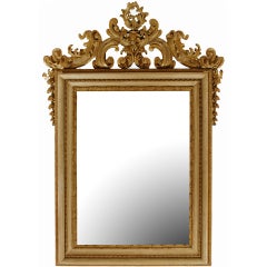 Antique A 18th Century Patinated Off White and Gilt Roman Mirror
