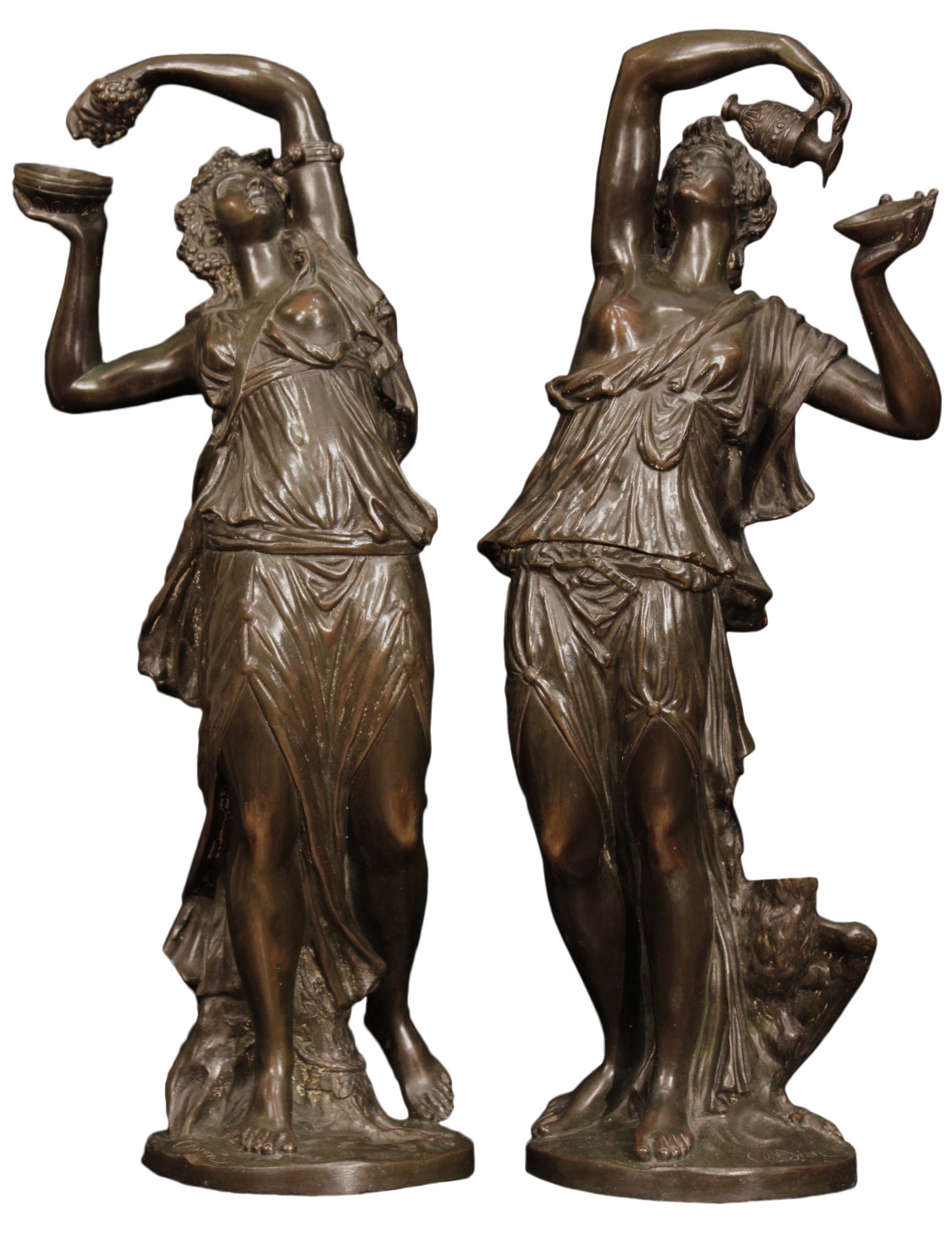 Pair Of Elegant and High Quality French Patinated Bronzes Signed Clodion