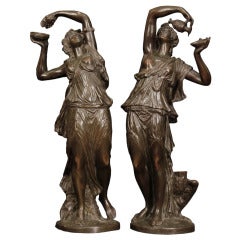 Pair Of Elegant and High Quality French Patinated Bronzes Signed Clodion