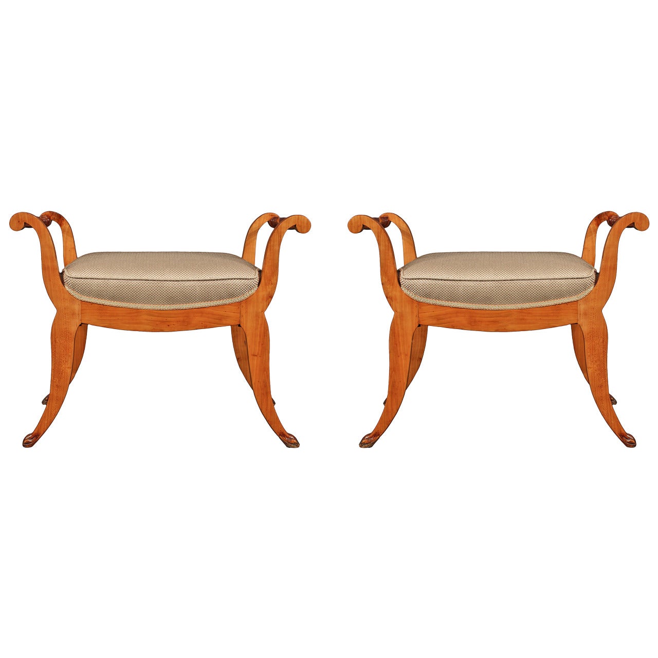 Pair of French Early 19th Century Directoire Style Cherry Wood Benches