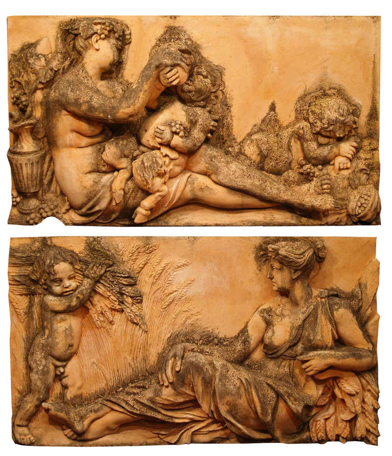 Set of Four Mid-19th Century, Italian, Hand-Carved Terra Cotta Plaques In Excellent Condition In West Palm Beach, FL