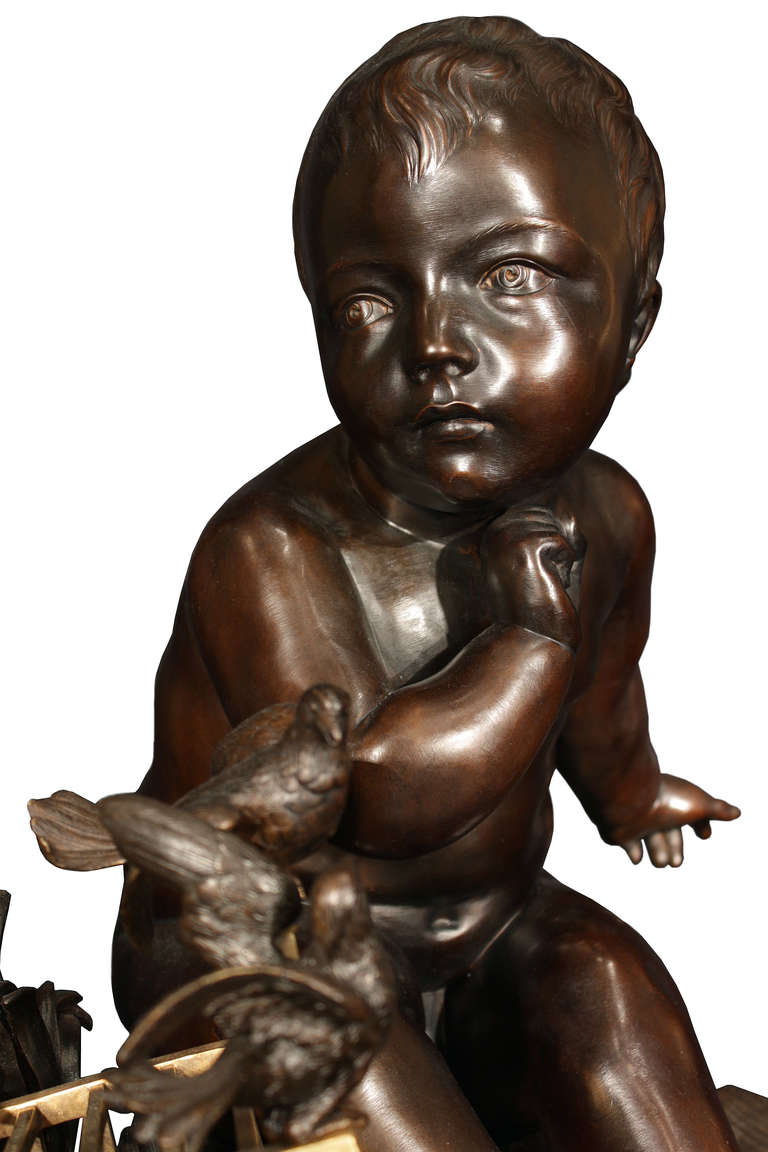French Mid 19th Century Patinated Bronze and Ormolu Sculpture 2