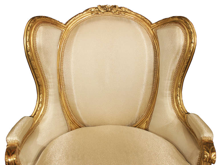 Pair of French 19th Century Louis XVI Style Giltwood Bergères à Oreilles In Excellent Condition In West Palm Beach, FL