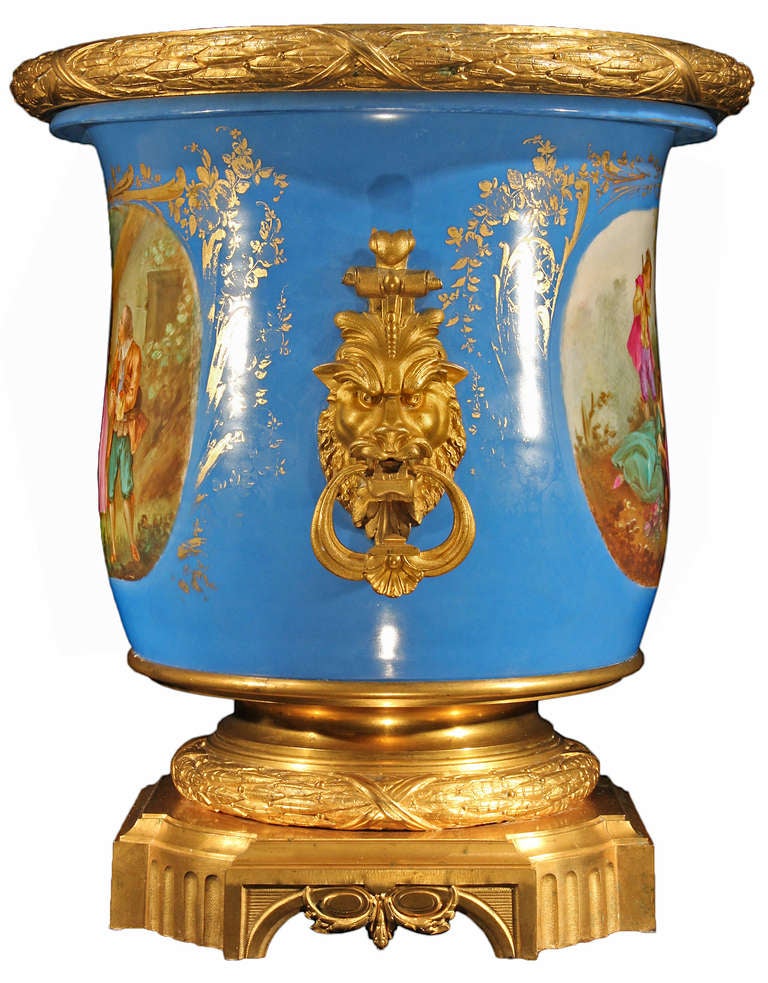 French Mid 19th Century Louis XVI Style Sèvres and Ormolu Jardiniere In Excellent Condition In West Palm Beach, FL