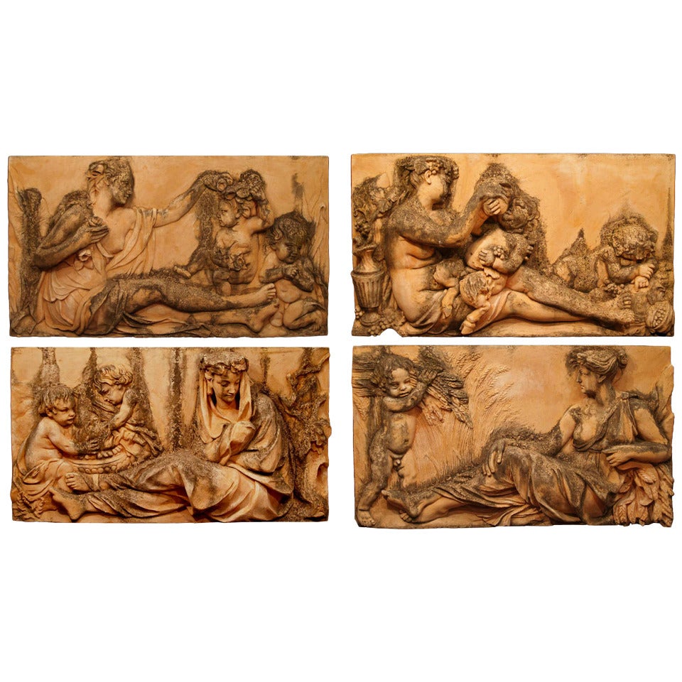 Set of Four Mid-19th Century, Italian, Hand-Carved Terra Cotta Plaques