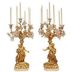 Antique French 19th Century Louis XVI Style Crystal and Ormolu Candelabras