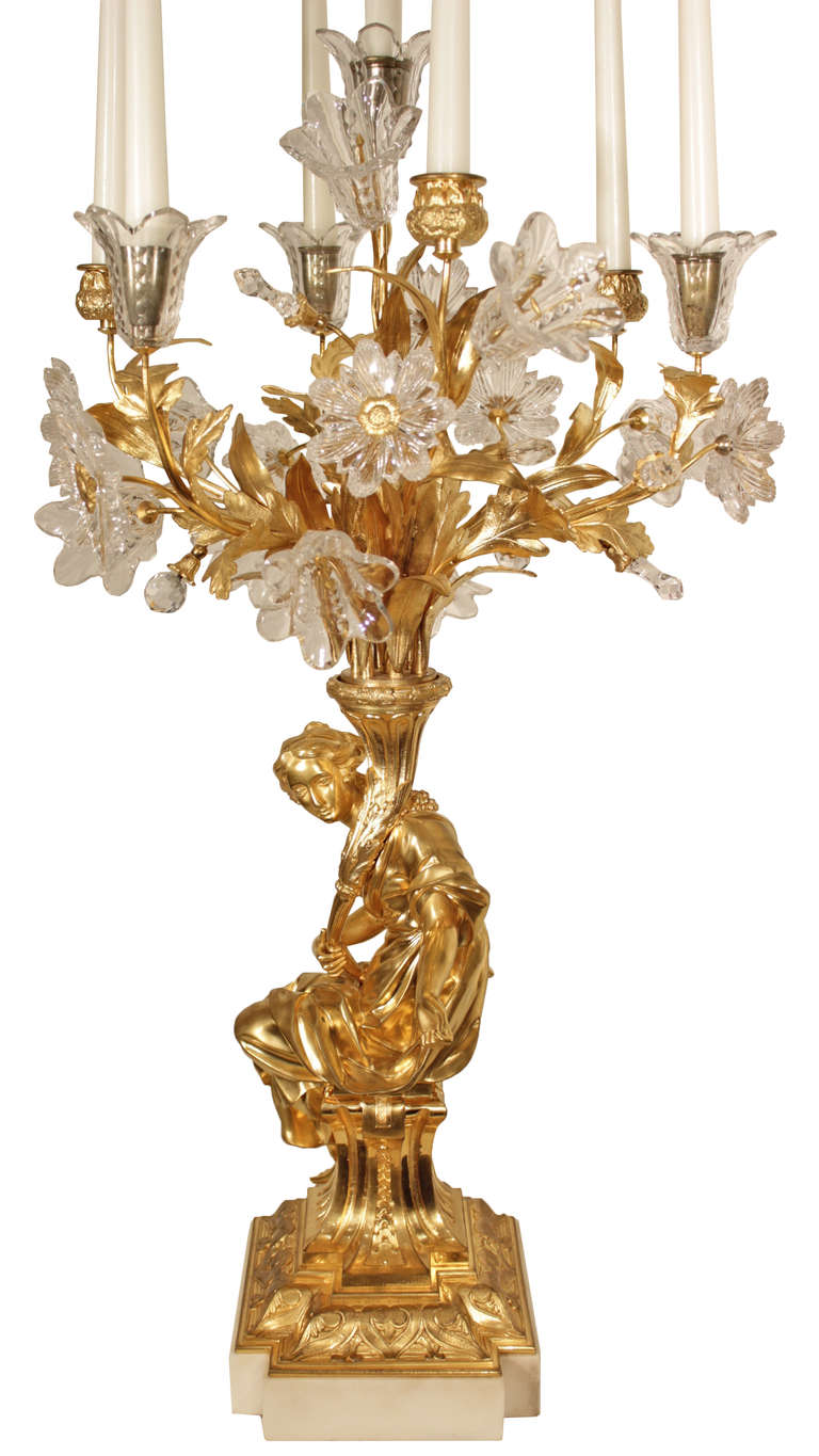 French 19th Century Louis XVI Style Crystal and Ormolu Candelabras