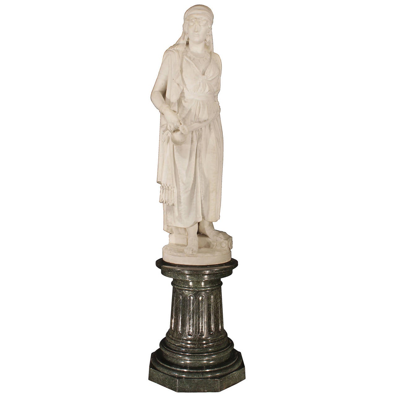 19th Century Solid White Carrara Marble Statue of Jael, Signed