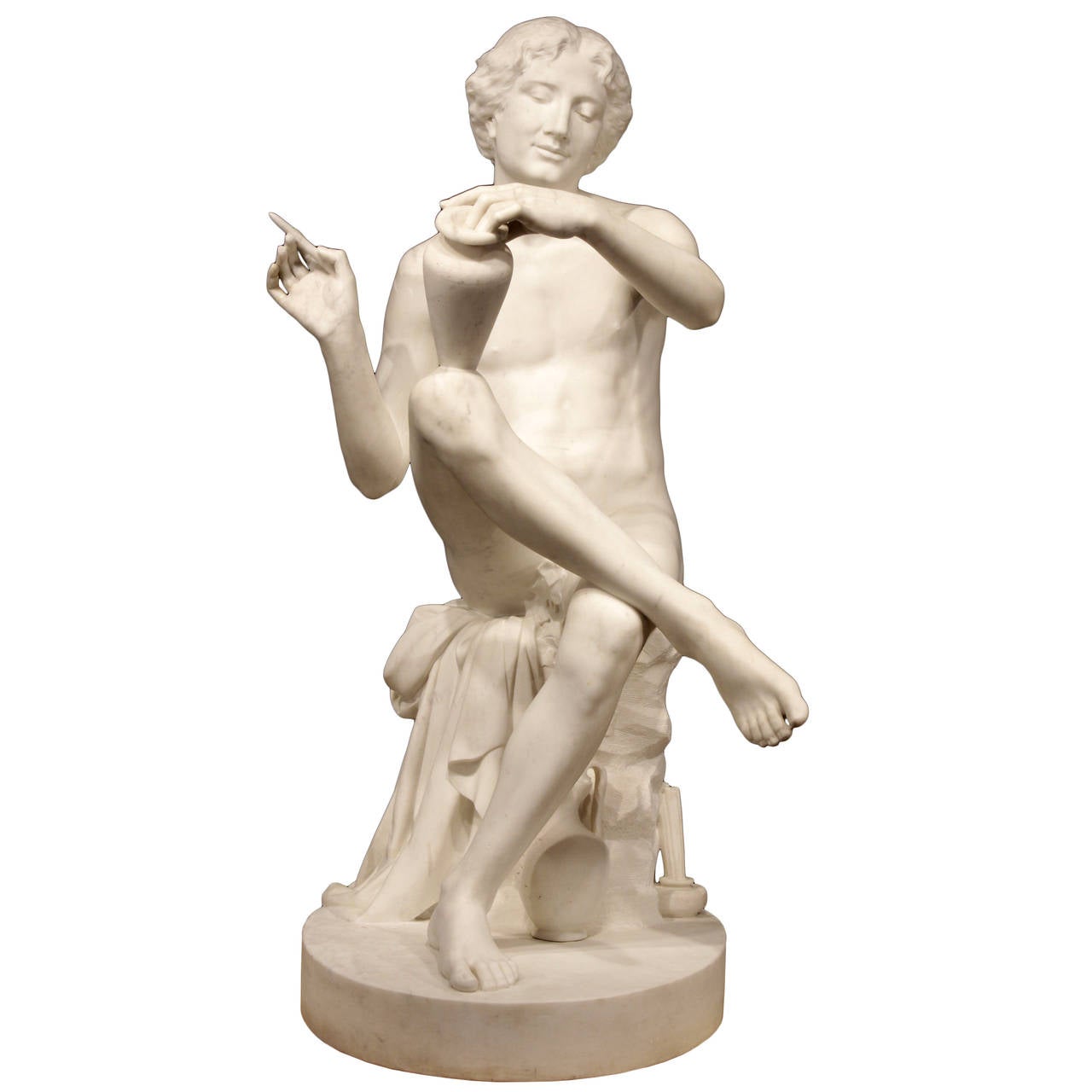 Italian 19th Century Solid White Carrara Marble Signed Sculpture For Sale