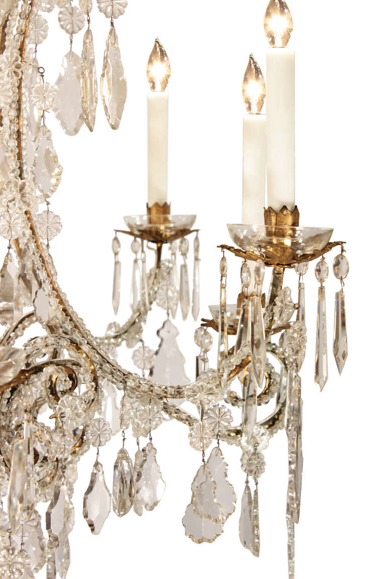 Italian 19th Century Crystal and Gilt Metal Eight Light Chandelier In Excellent Condition In West Palm Beach, FL