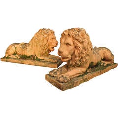 Pair of Mid 19th Century Terra Cotta Lions ca. 1850