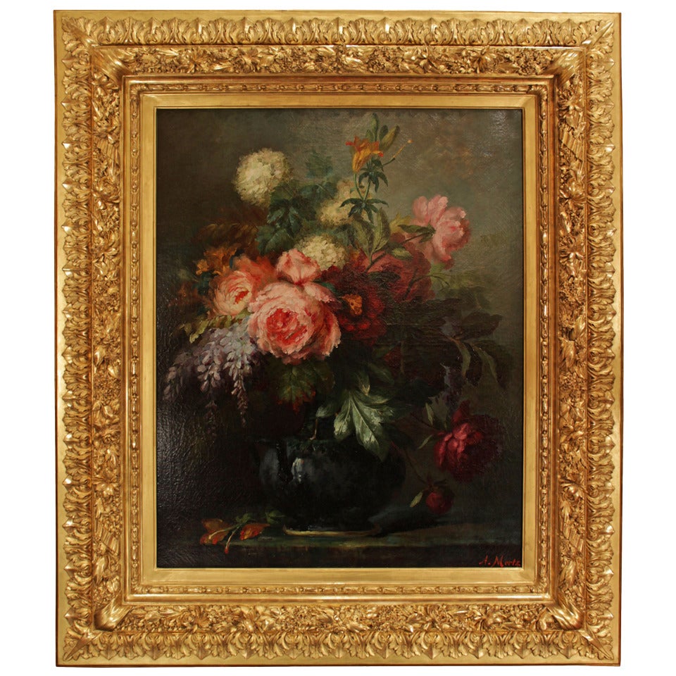 19th Century Oil on Canvas in a Louis XVI Giltwood Frame