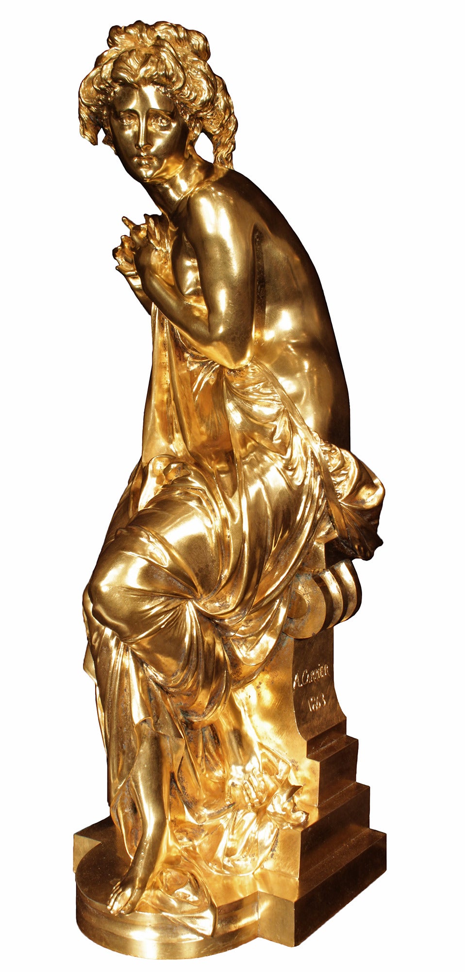 French 19th century finely chased ormolu statue signed A. Carrier, 1863