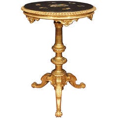 Italian 19th Century Giltwood And Pietra Dura Florentine Side Table