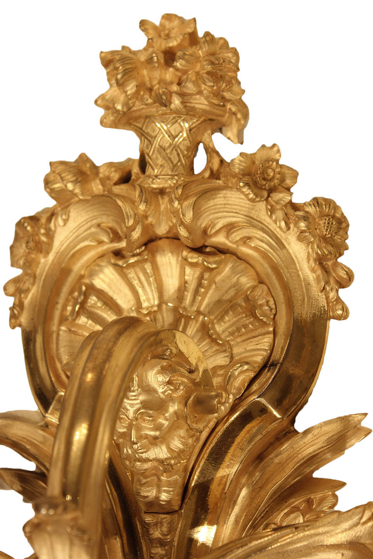 French Mid-19th Century, Louis XV Style Ormolu and  Bronze, Two Arm Sconces 1