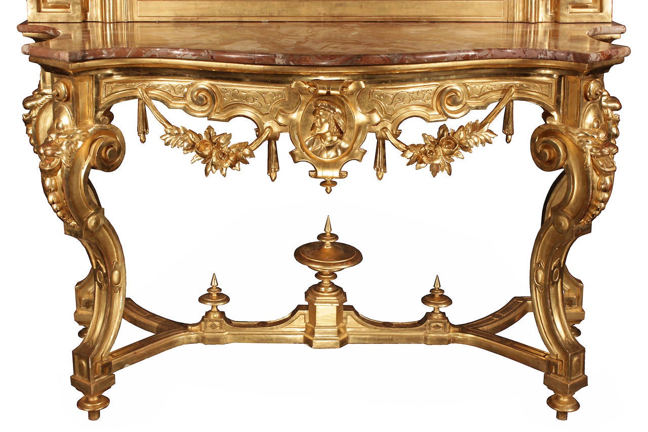 Louis XVI Italian 19th Century Louis XV Style Giltwood Consoles and Matching Mirrors