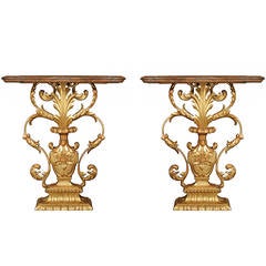 Stunning Pair pf Italian Early 19th Century Genovese Giltwood Consoles Stunning Pair pf Italian Early 19th Century Genovese Giltwood Consoles
