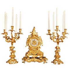 French 19th Century Louis XV Style Ormolu Signed Garniture Set